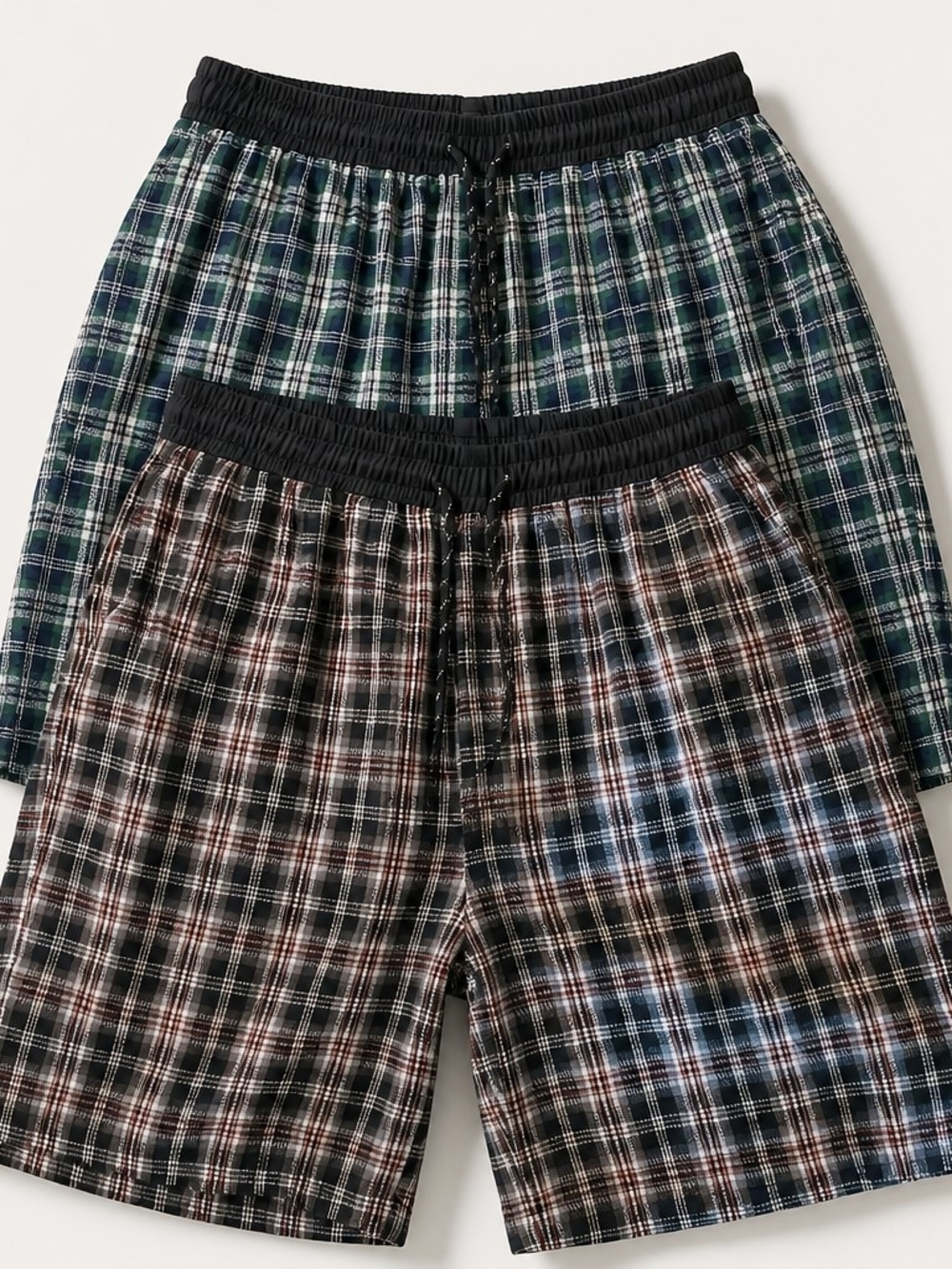Men's Plaid Shorts - Pack of 2, Black & Green